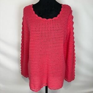 Westport Crochet Open Knit Sweater 1X Coral NWT Sleeve Cutouts